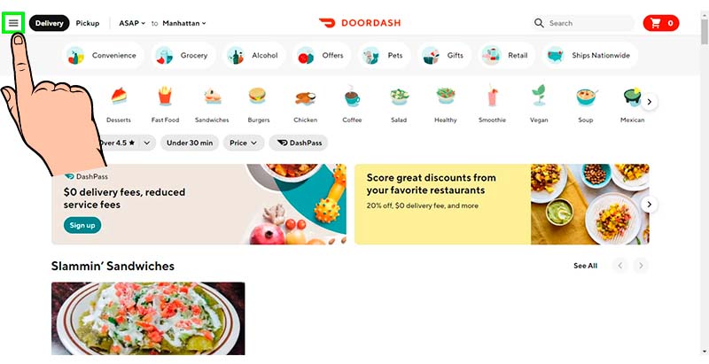 doordash cambiar contraseña PASO 1