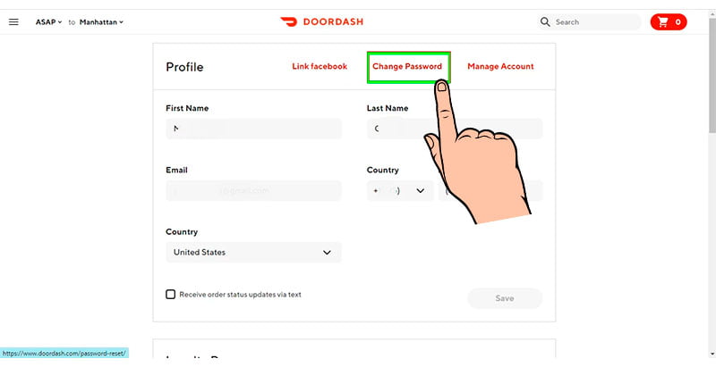 doordash cambiar contraseña PASO 3