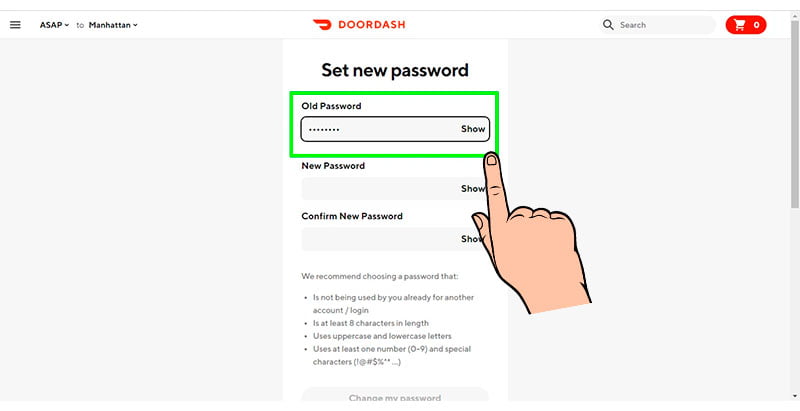 doordash cambiar contraseña PASO 4